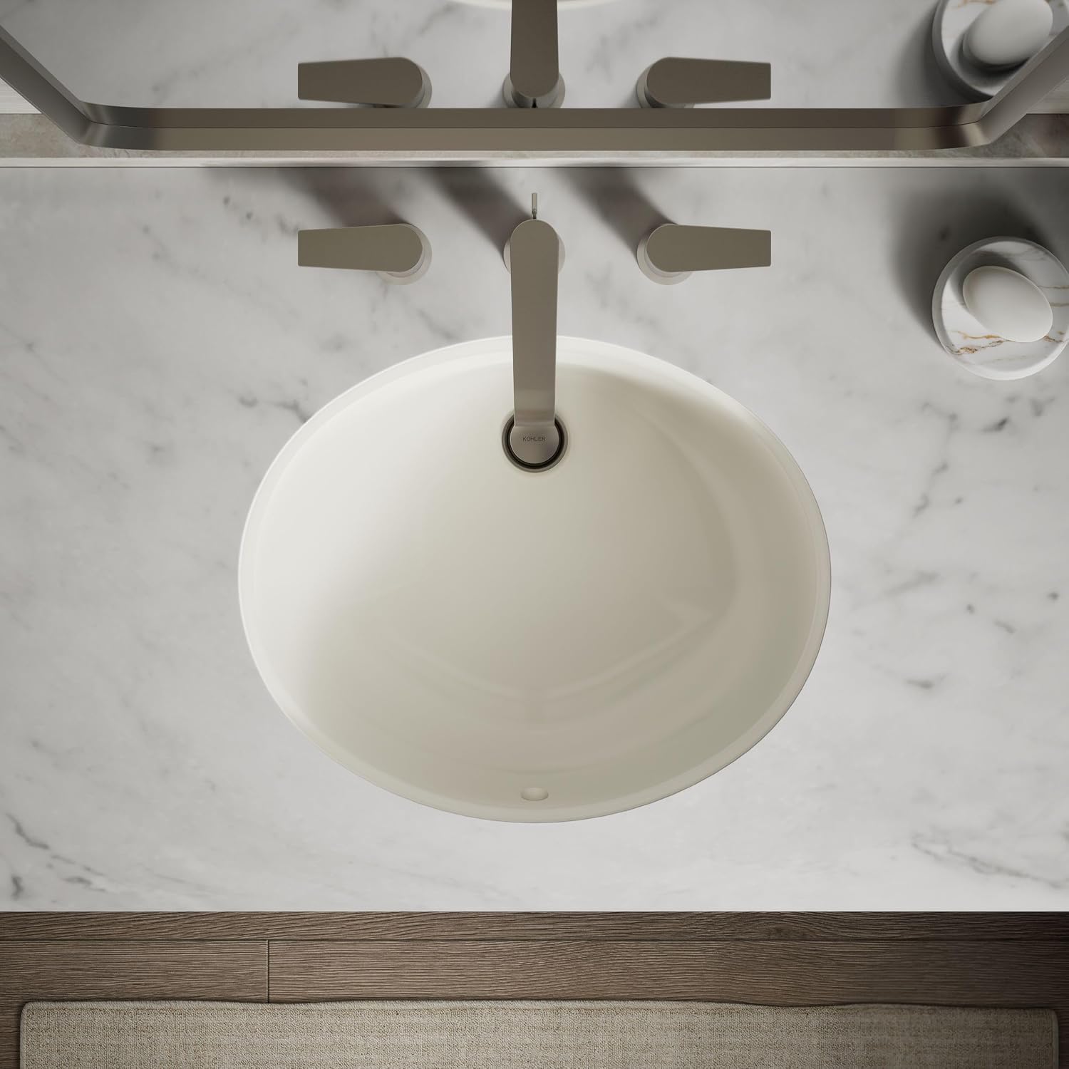 KOHLER 2210-96 Caxton Under-Mount Bathroom Sink, Include Overflow Drain, Fits 14' x17' Cutouts, Undermount Installation, Biscuit