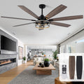 72' Ceiling Fan with Lights and Remote Control, Farmhouse Rustic Caged Ceiling Fan Light Fixture with Double Finish Wood Blades for Bedroom Living Room Kitchen