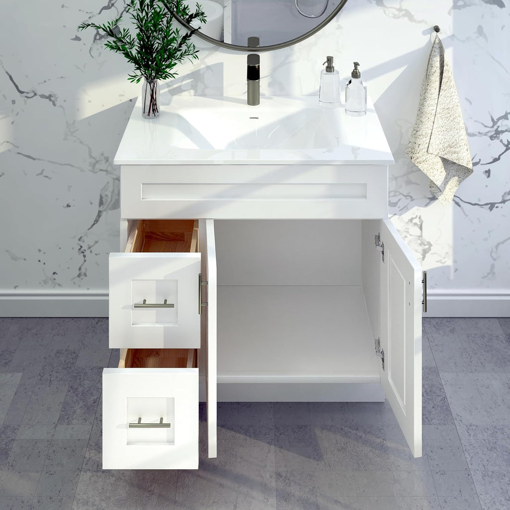 White Shaker Bathroom Vanity Sink Base with Drawers 36' Ready-to-Assemble Cabinet