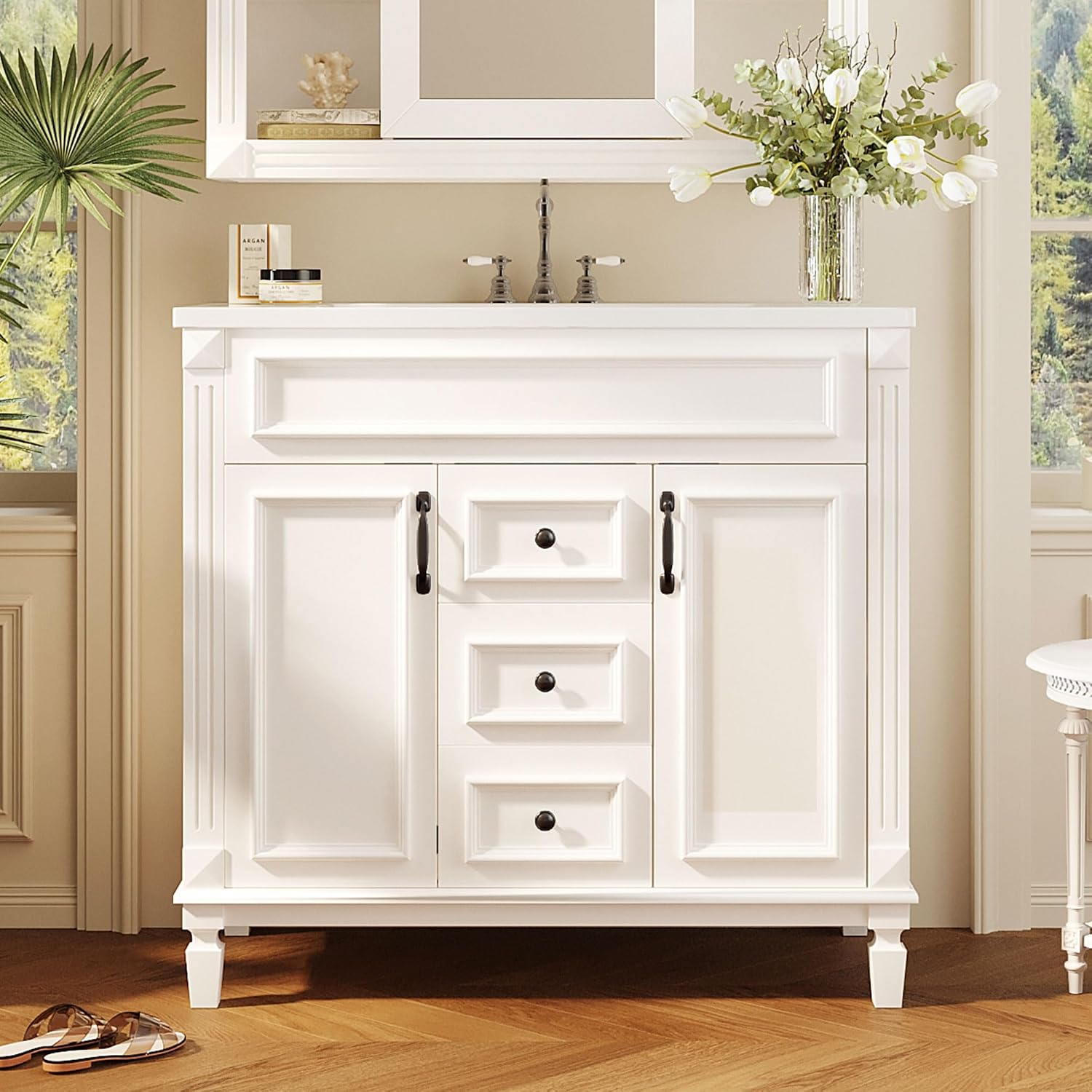 Merax 36' Bathroom Vanities with Single Sink, Modern Undermount Bathroom Sink Cabinet with 3 Closing Doors & 2 Full Extension Dovetail Drawers