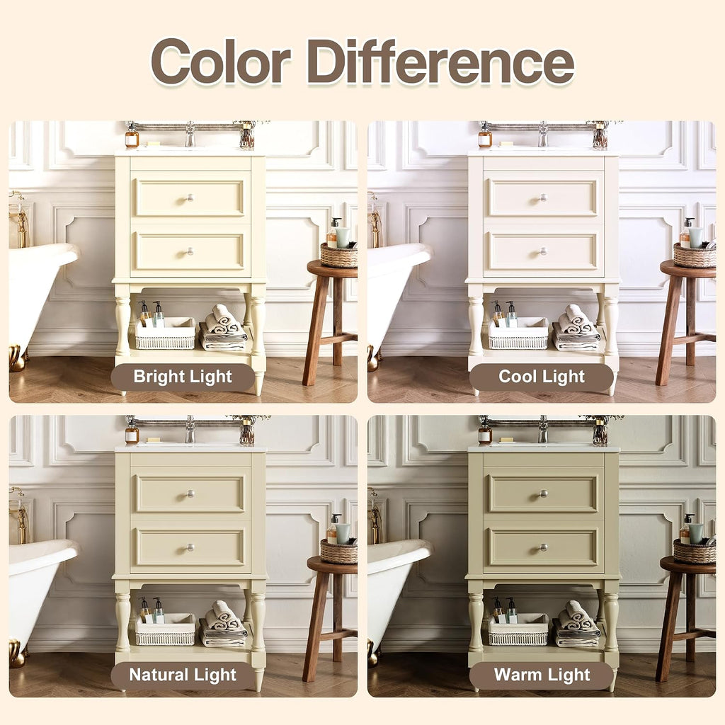 Merax Country 20' Bathroom Vanity with Sink, Farmhouse Bathroom Vanity Storage Cabinet with 2 Drawers and Open Shelf, Solid Wood Frame Bath Storage Vanity