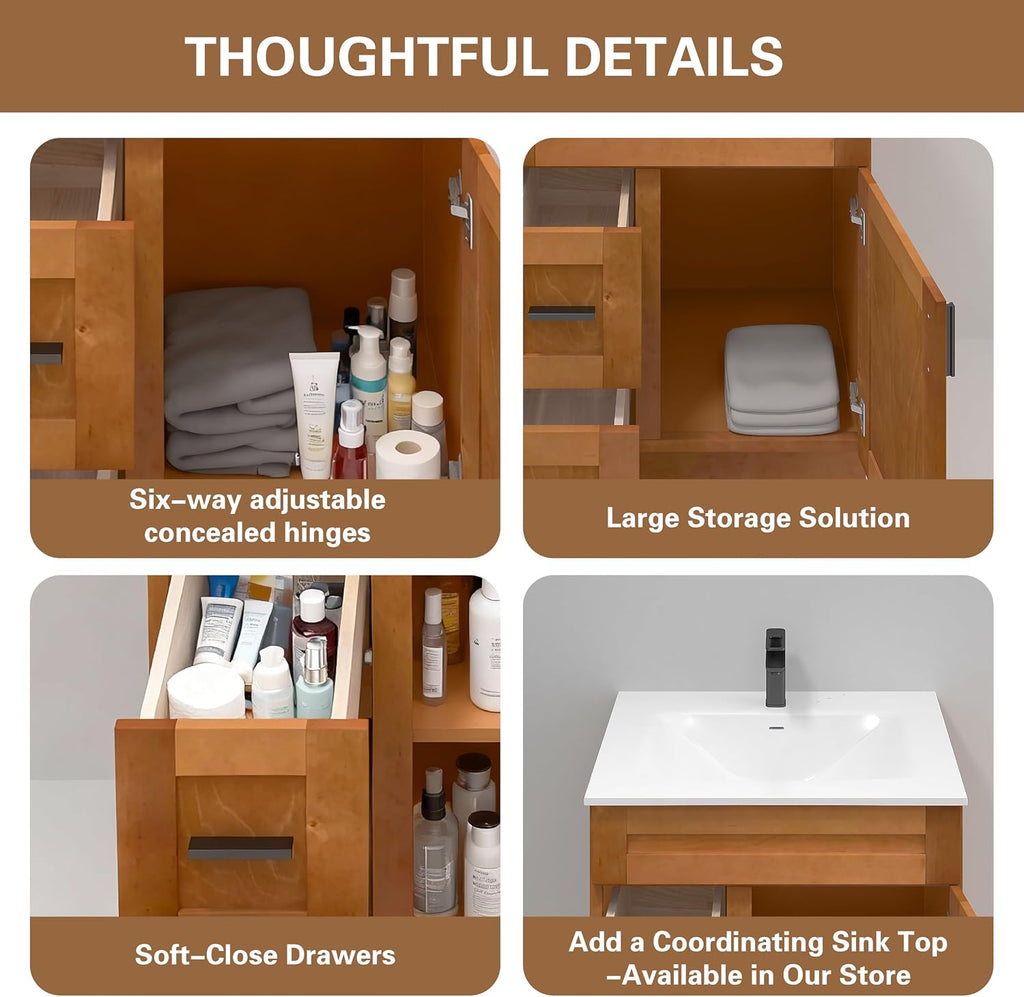 30' Shaker Bathroom Vanity Sink Base with Drawers (Ready-to-Assemble) (Maple Shaker Vanity Base)