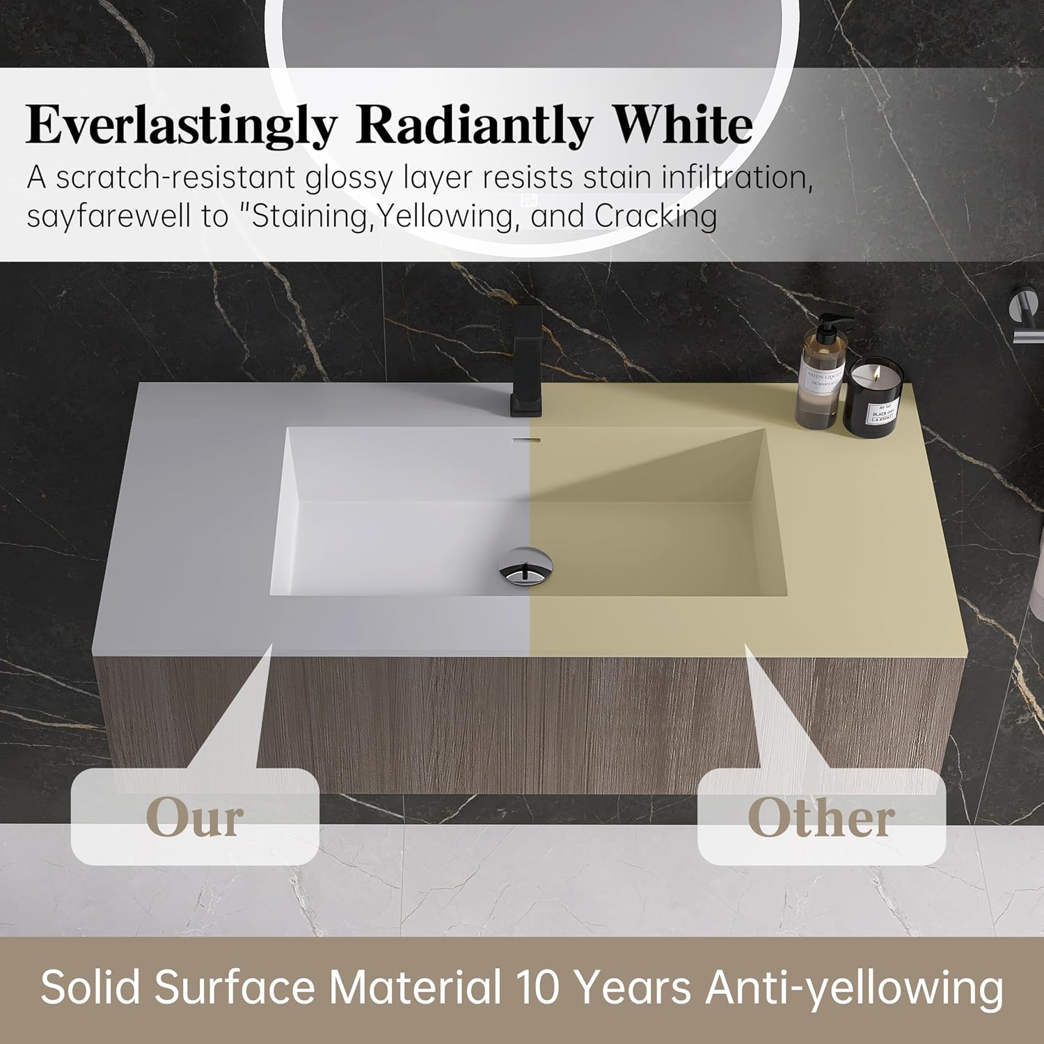 Rectangular Single Sink Bathroom Vanity Top White Solid Surface Resin Vanity Top in Glossy White (White 39X19 inch)