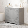 36' Vanity Bathroom Cabinet with Sink Top, Six Multi-Functional Drawers, Adjustable Shelf, Soft-Closing Door, Grey