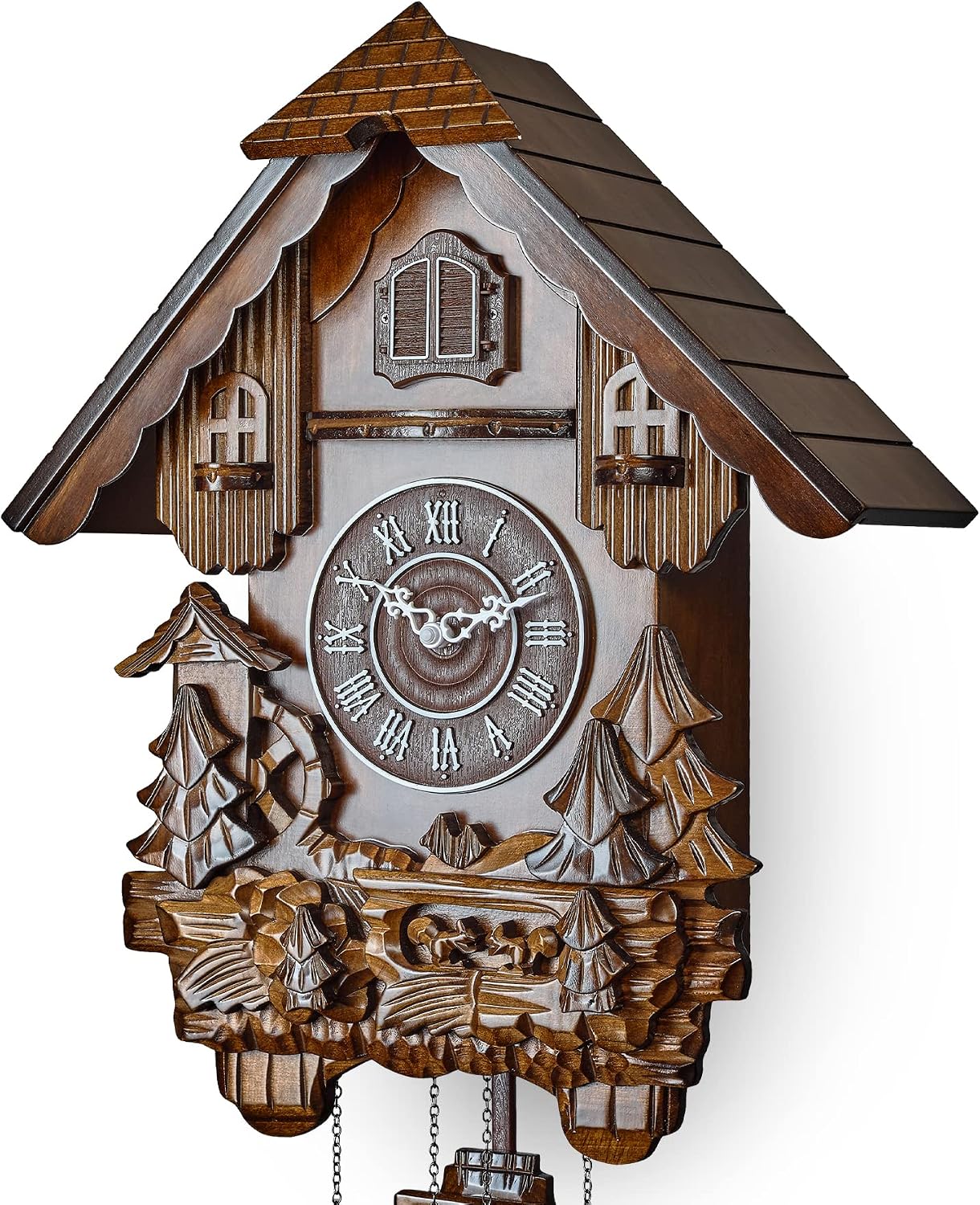 TIMEGEAR Cuckoo Clock with Quartz Movement and Automatic Night Mode (Cherry)
