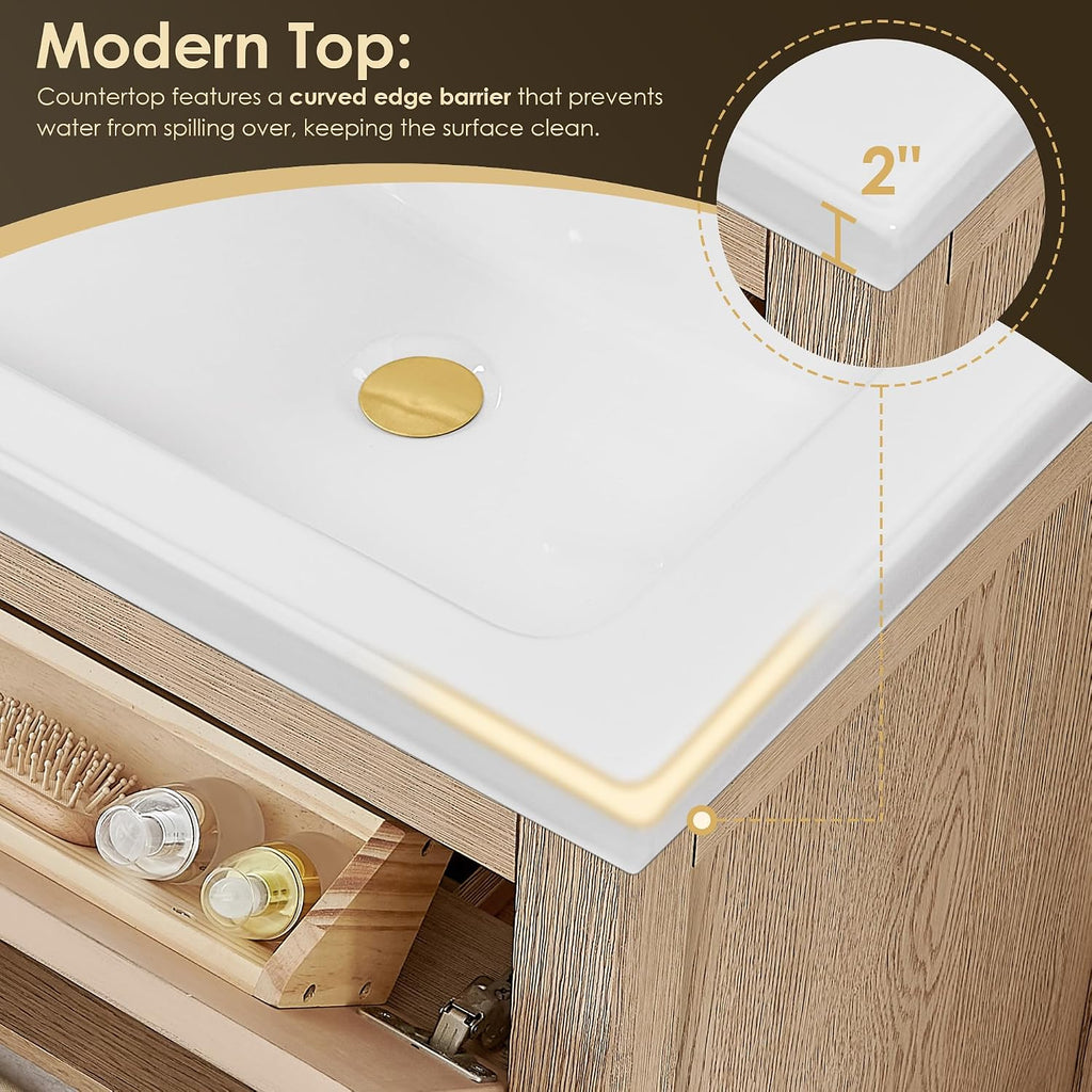 ALTAIR 24 Inch Vanity Bathroom Small Sink Vanities Single Bath Large Storge Cabinet with Ceramic Sinks Countertop Soft Closing Doors and Dovetail Drawers Modern Pre-Assembled