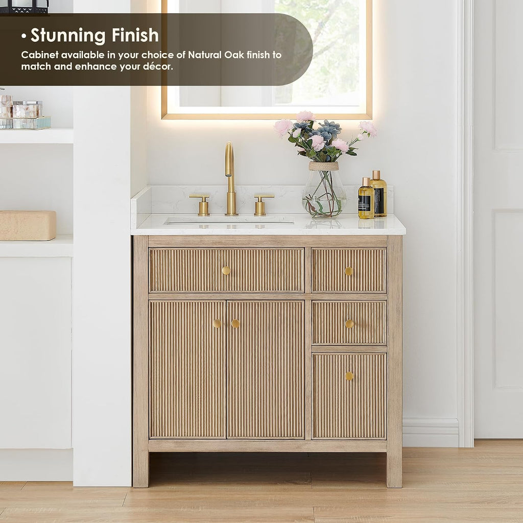 Cerrito 36' Wood Vanity in Nature Oak Engineered Stone Top no Mirror