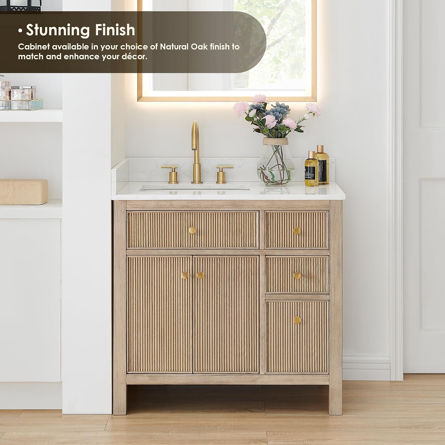 Cerrito 36' Wood Vanity in Nature Oak Engineered Stone Top no Mirror