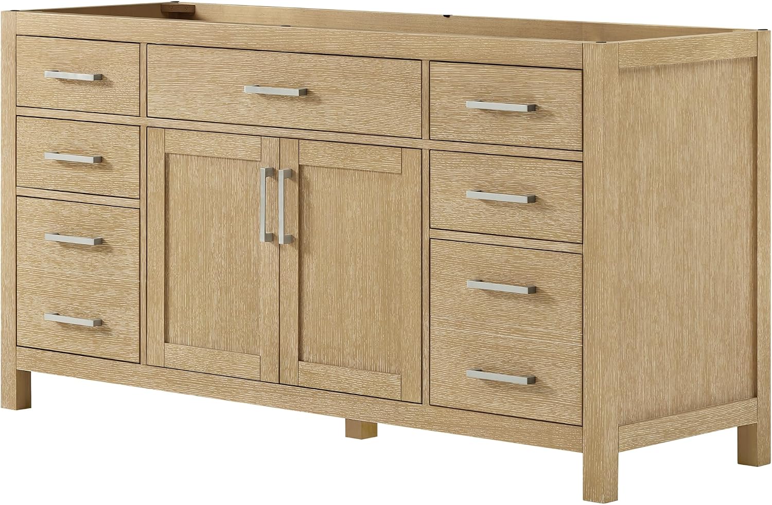 Wyndham Collection Beckett 66 Inch Single Bathroom Vanity in Whitewashed Oak, No Countertop, No Sink, Brushed Nickel Trim