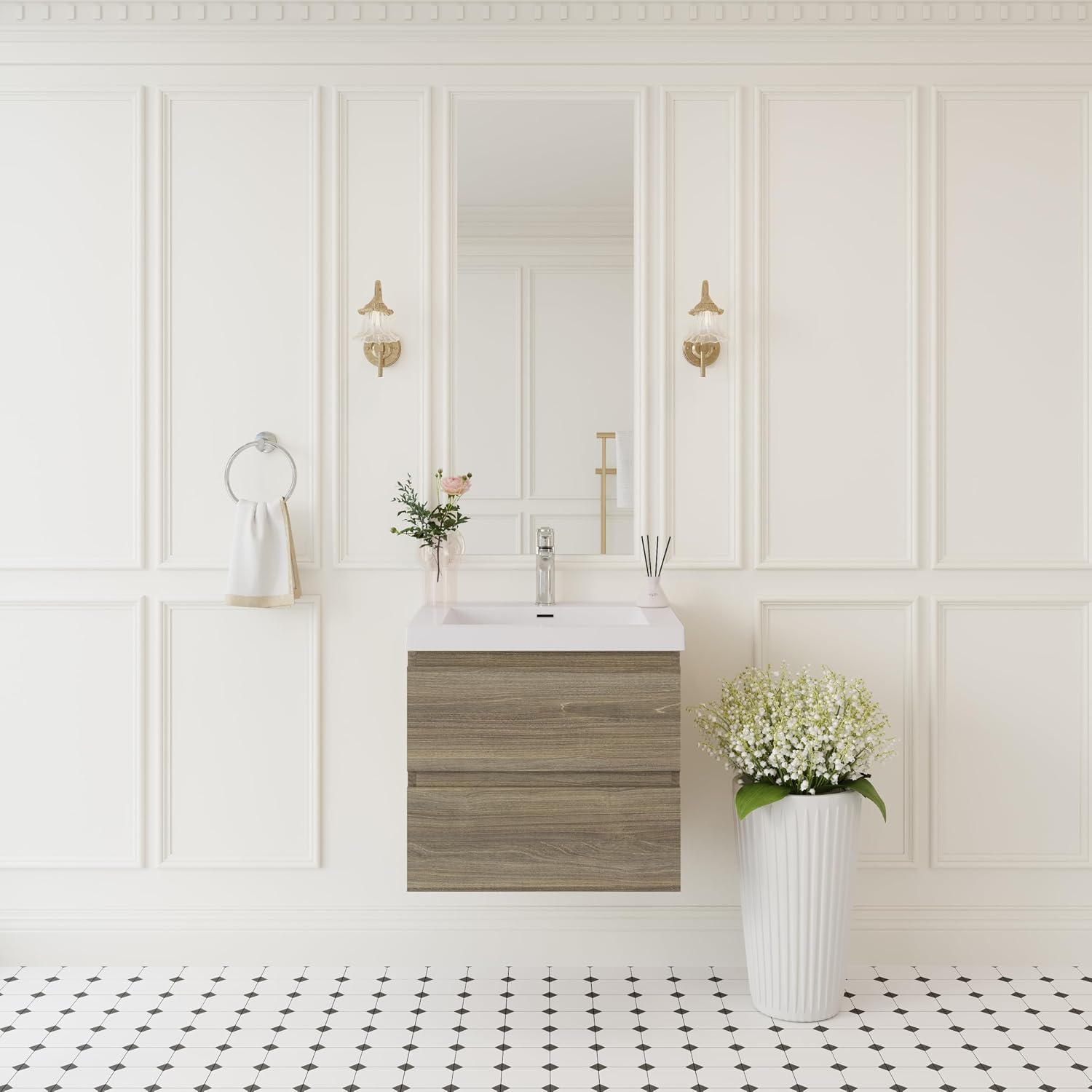 24' Floating Bathroom Vanity with Sink, Modern Wall-Mounted Bathroom Storage Vanity Cabinet with Resin Top Basin and Soft Close Drawers, Ash Grey