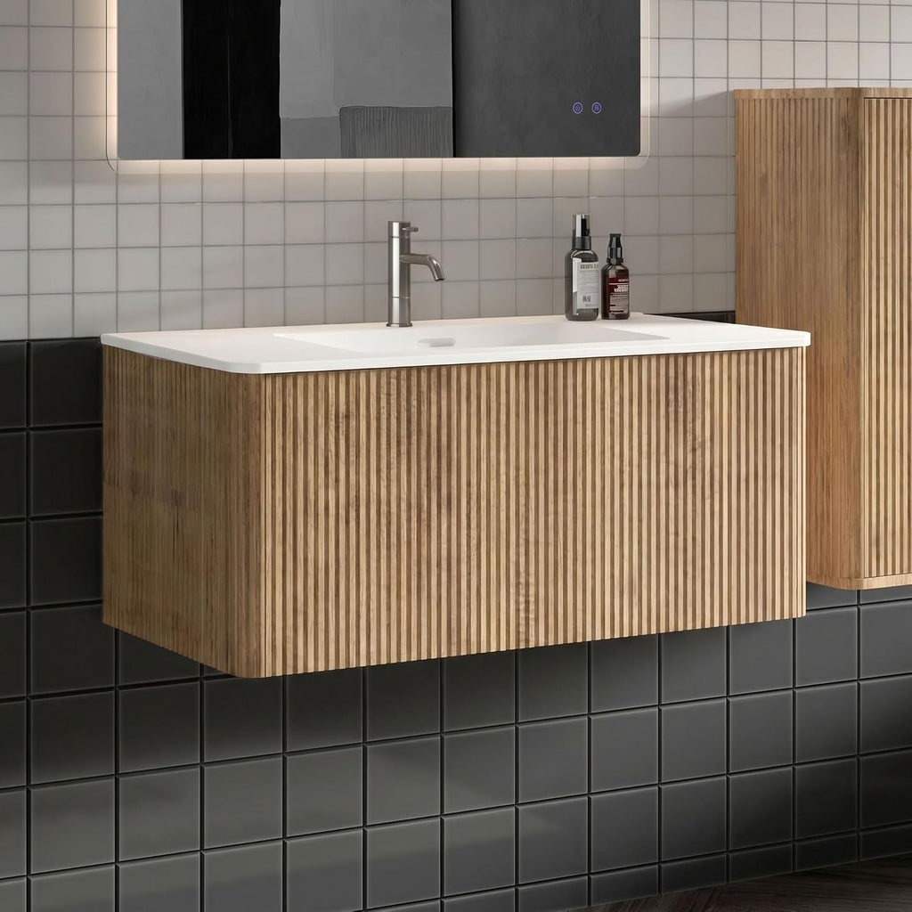 36' Bathroom Vanity with Sink, Modern Floating Vanity with Large Storage Push Open Drawer, for Apartment, Hotel, White, Fully Assembled - Camellia Collection