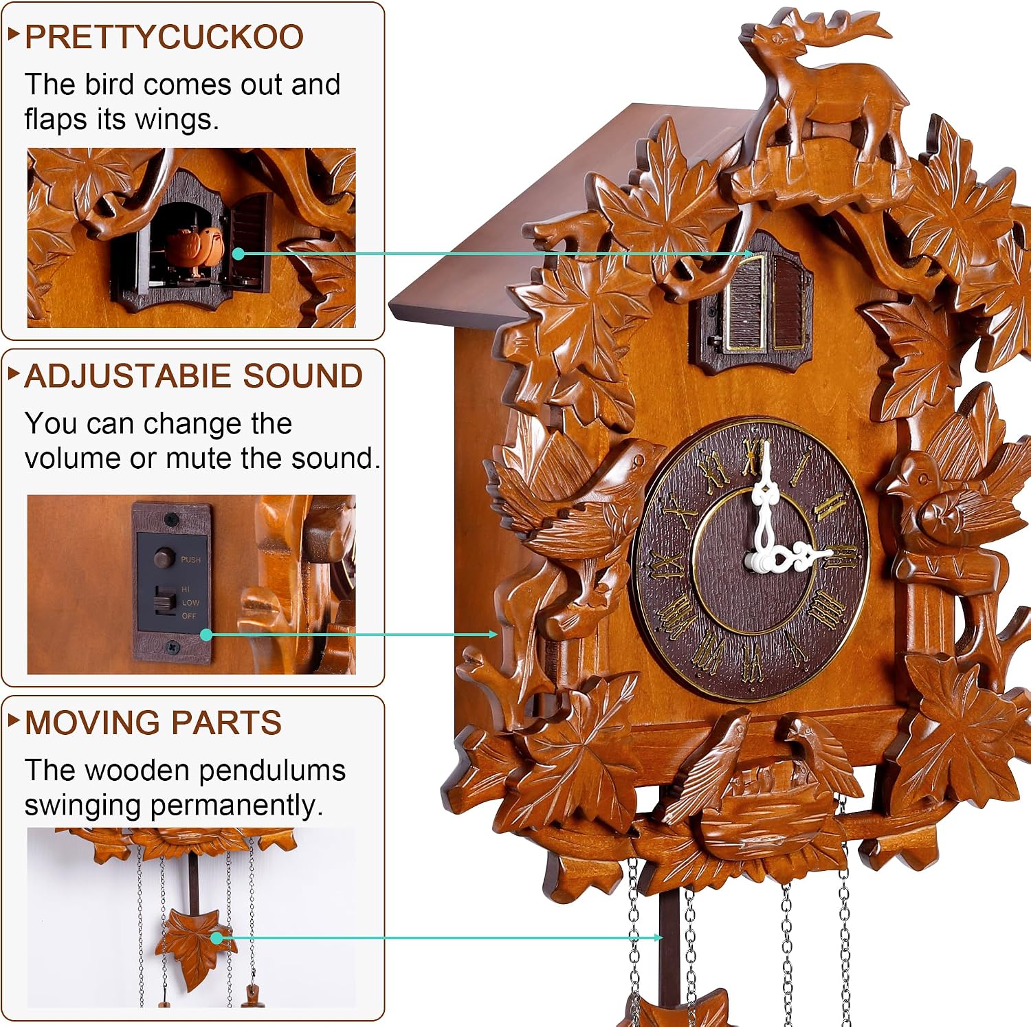 Kendal Vintage Cuckoo Clocks, Large Handcrafted Wood Cuckoo Clock and Swinging Pendulum Wall Clock Traditional, Wooden Decorative,Modern Wall Clock Cuckoo Clock MX015-1