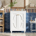VilroCaz 24' Modern Bathroom Vanity with Ceramic Sink, Ornate Elliptical Motif Design & Soft-Close Hinges, Wood Bathroom Cabinet with Ball-Turned Legs, French Elegance (White-Ele)