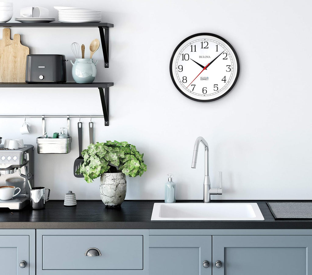 Bulova Precision Connect Wall Clock C5000, 12.5' | Black and White | Accurate Timekeeping | Modern Design | Battery Operated | WiFi Enabled
