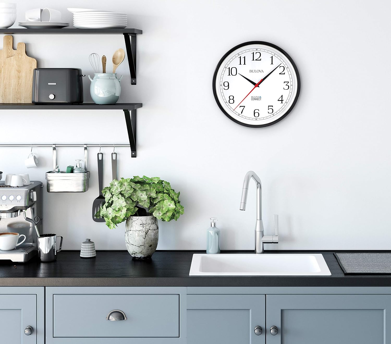Bulova Precision Connect Wall Clock C5000, 12.5' | Black and White | Accurate Timekeeping | Modern Design | Battery Operated | WiFi Enabled