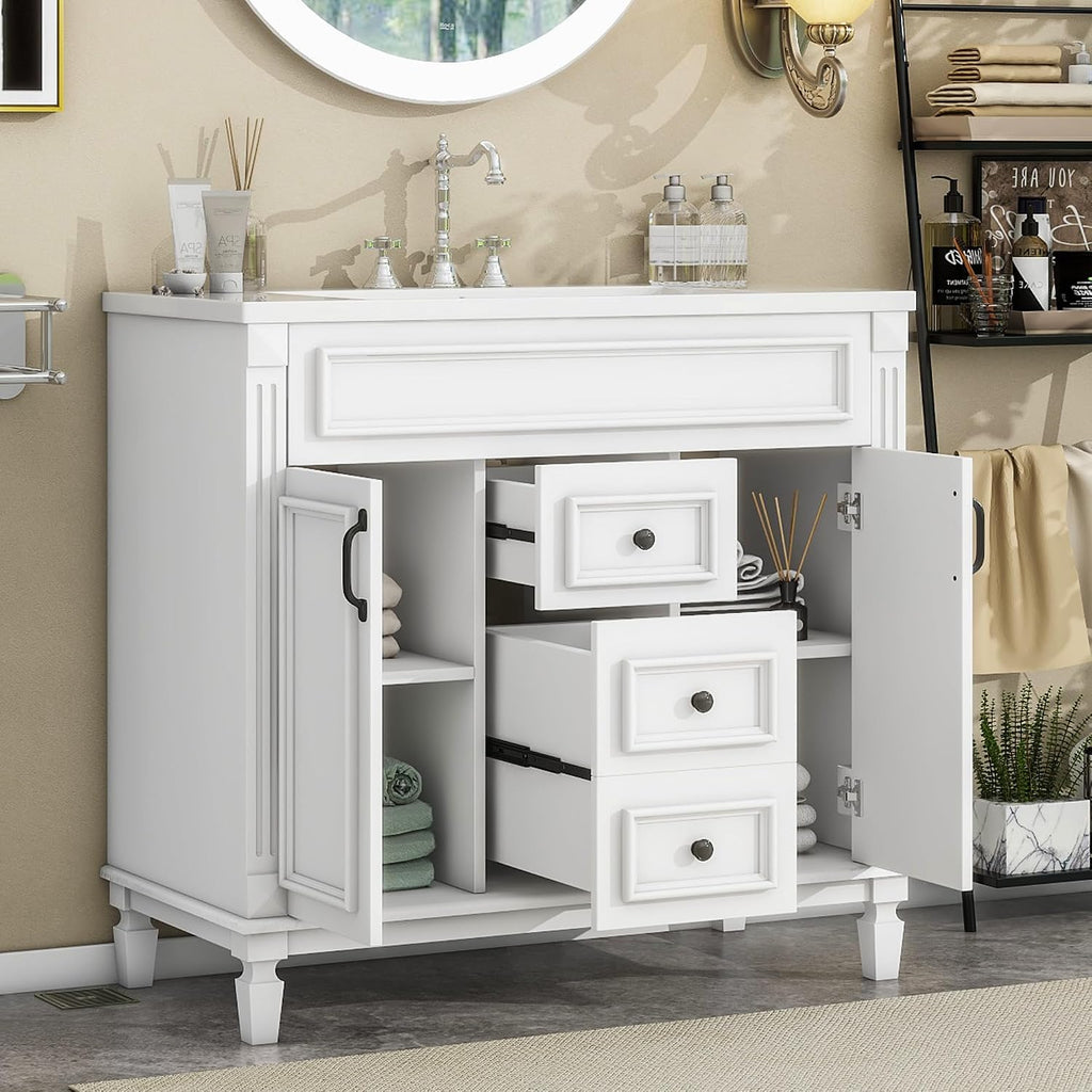 Virubi 36' 'Bathroom Vanity with Ceramic Sink, Traditional Bathroom Storage Cabinet with 2 Doors and 2 Drawers, Solid Wood Frame Bathroom Vanities