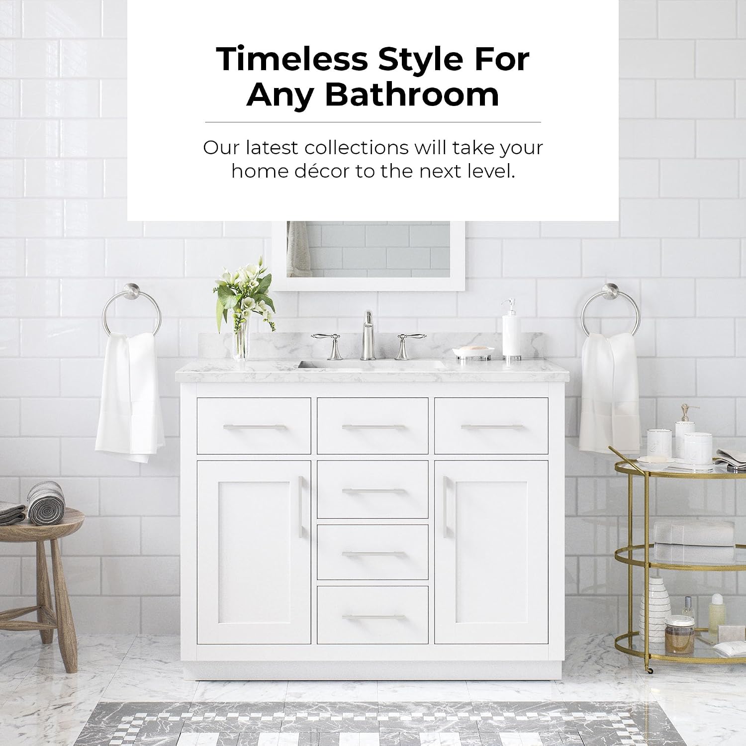 OVE Decors Athea 42' Single Undermount Sink Bathroom Vanity with Cultured Marble Countertop, Backsplash, Power Bar, in White Finish