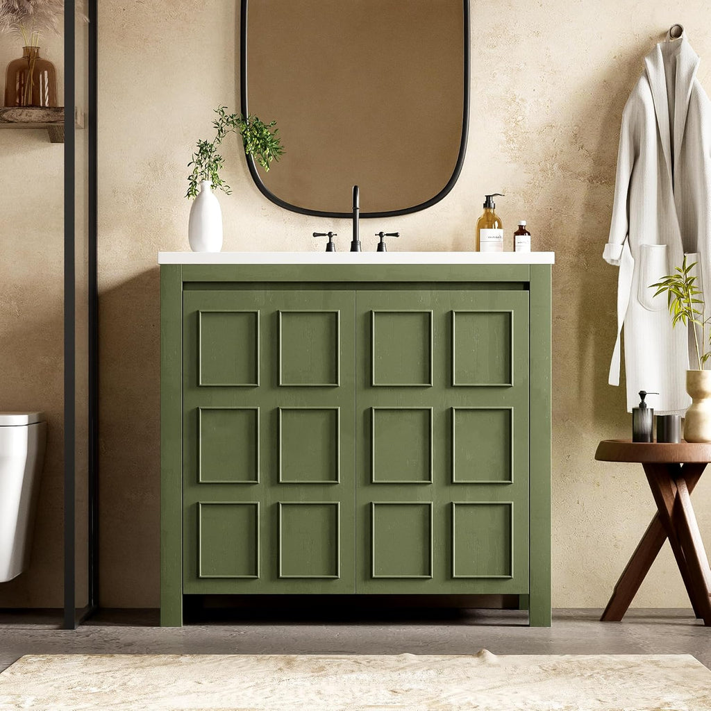 P PURLOVE 36' Bathroom Vanity with Sink Top Combo Set, Modern Single Bathroom Cabinet with Adjustable Shelf and Soft Closing Doors,Wood Frame