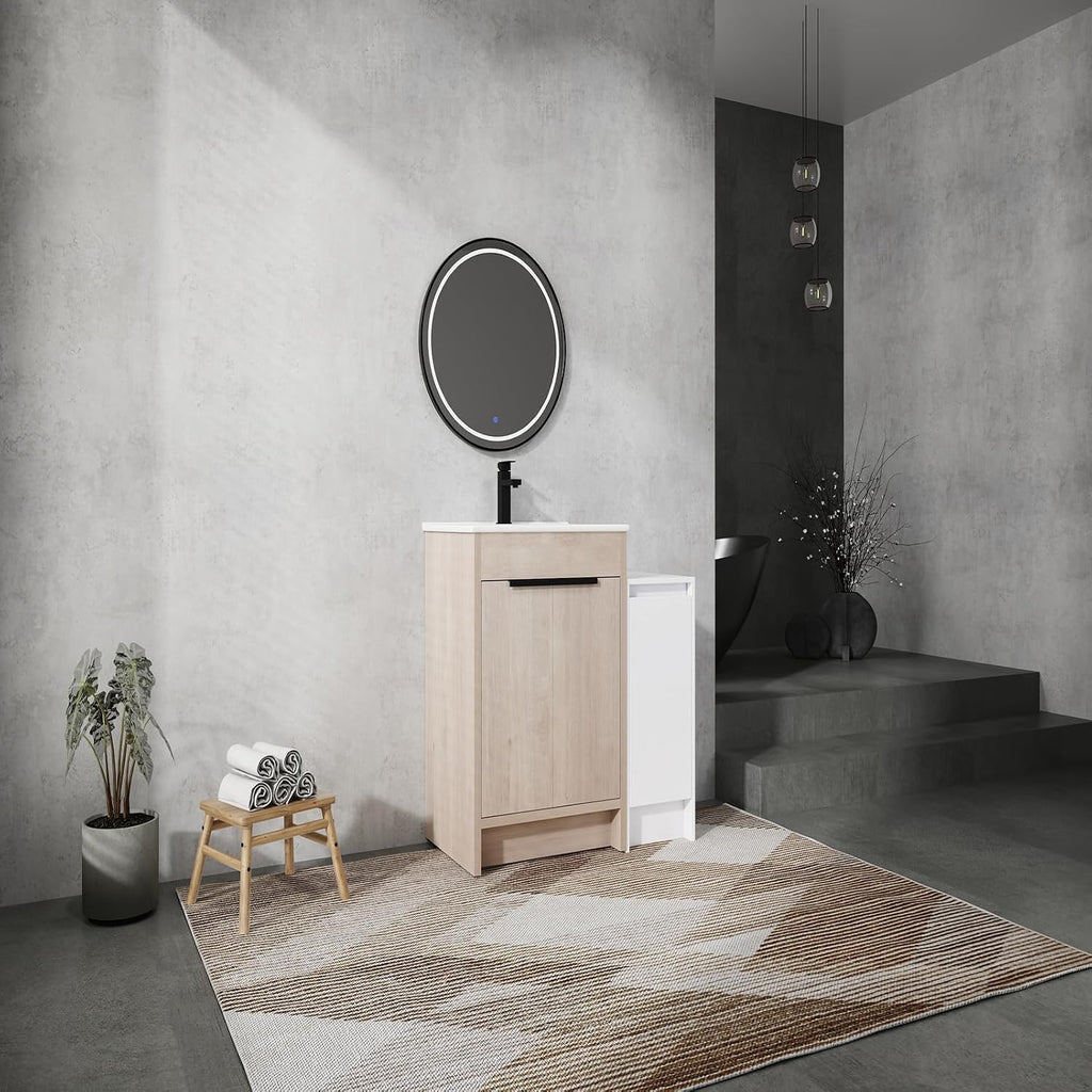 36 Inch Single Sink Bathroom Vanity Combo, Plywood Bathroom Vanity with Sink & Ceramic Top, Freestanding Bathroom Vanity Set with Storage Cabinets and Soft Closing Door