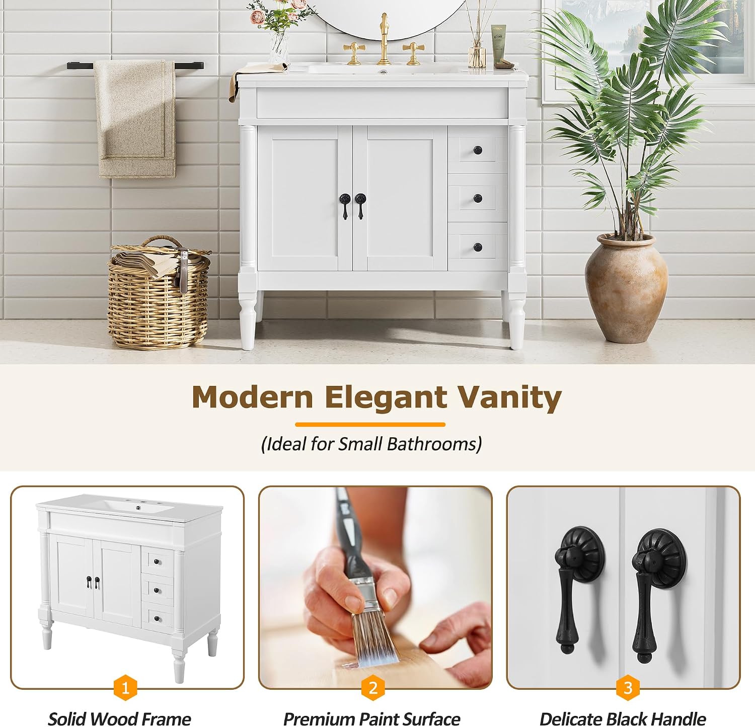 Favfurish 36' Bathroom Vanity with Ceramic Sink,Freestanding Bath Cabinet w/Soft Closing Doors,Adjustable Shelves,Modern Storage Vanity Cabinet for Smaill and Medium Bathrooms,White