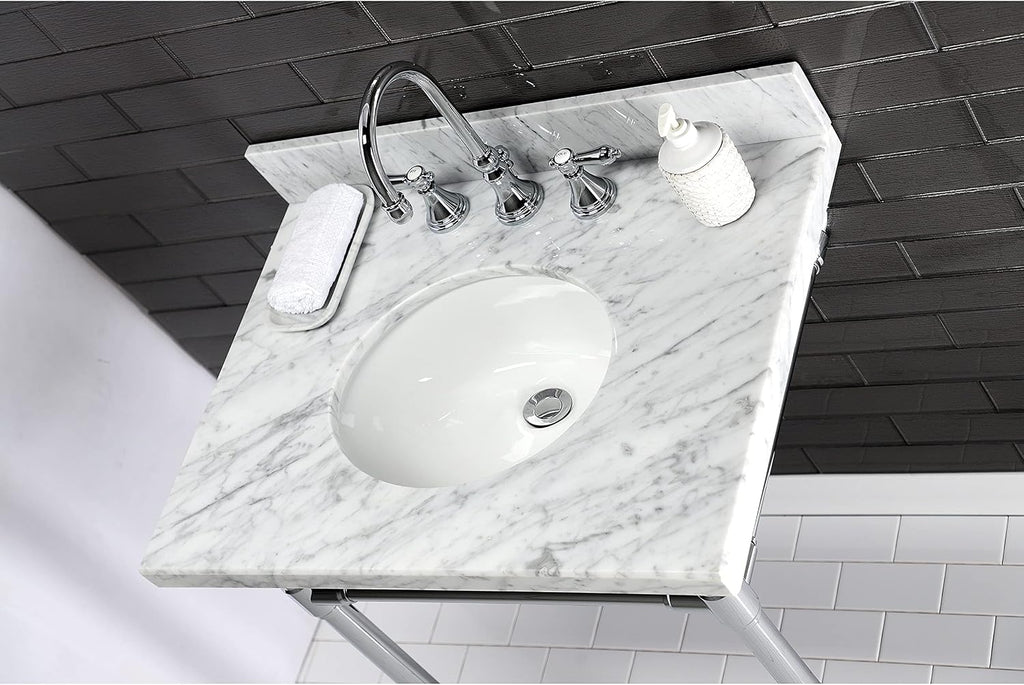 Kingston Brass KVPB3022M38 Fauceture Templeton Vanity with Tops with 17' x 14' Undermount Sink, 30' L x 22' W x 12-1/4' D, Carrara Marble White