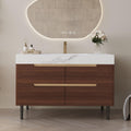 36' Bathroom Vanity with Undermount Sink Set, Modern 2-IN-1 Wall Mounted & Freestanding Bathroom Vanities Cabinet with Sintered Stone top&4 Storage Drawers, Walnut Single Bathroom Sink Cabinet