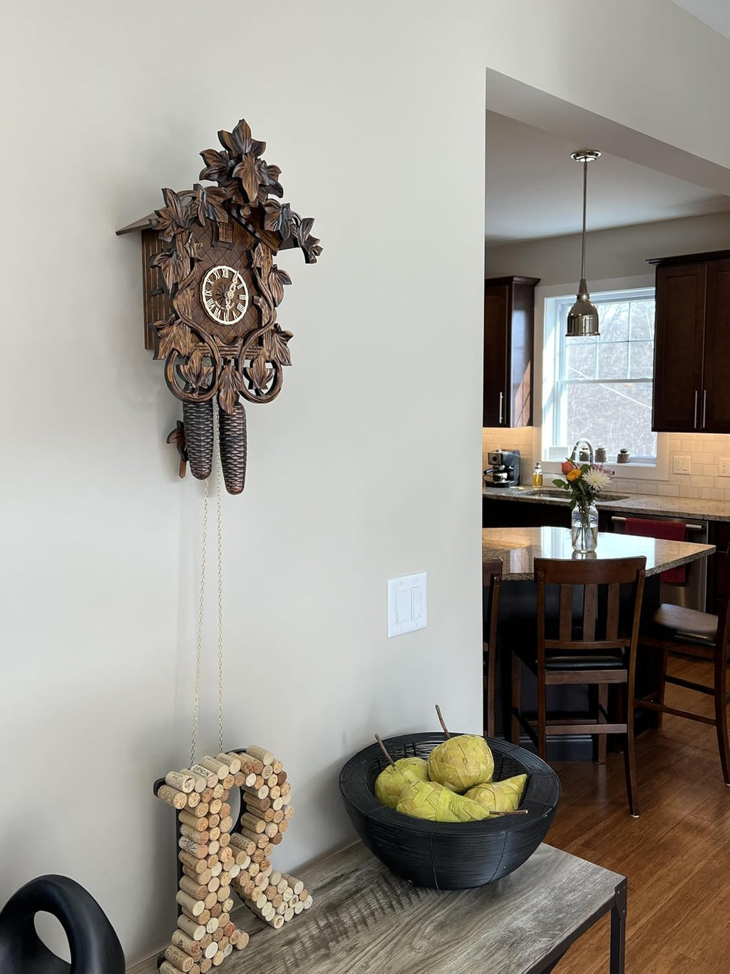 Eight Day Cuckoo Clock with Hand, Carved Vines and Leaves