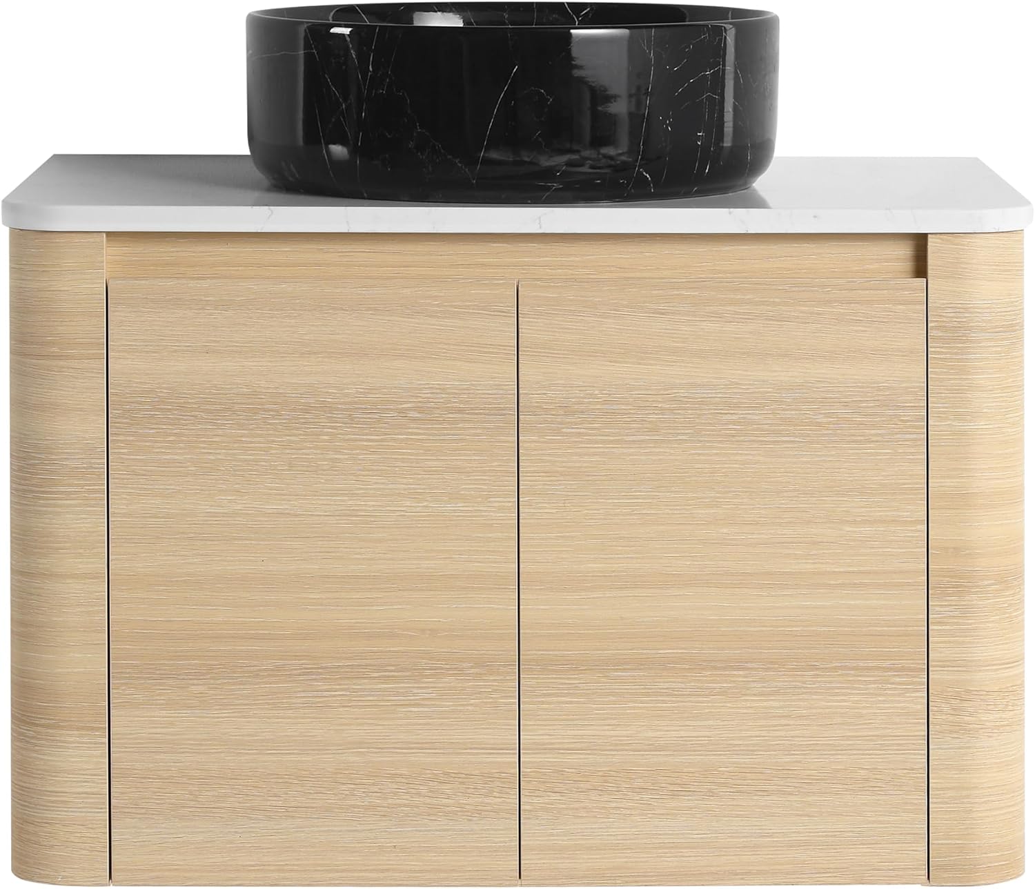 30 Inch Wall-Mounted Bathroom Vanity with Sink Combo Modern Floating Bathroom Vanitites with Round Ceramic Vessel Sink 30' Bathroom Sink Cabinet with Marble Counter Top & Soft Closing Door