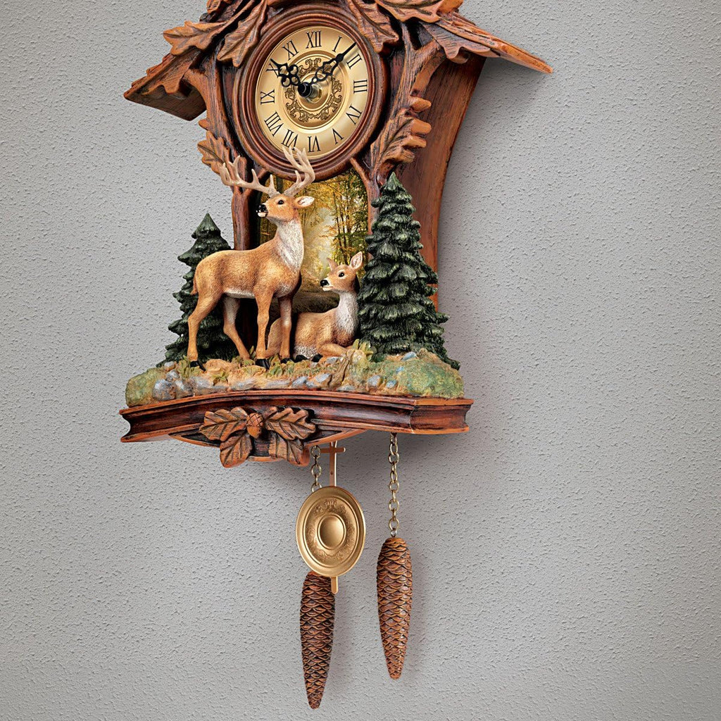 The Bradford Exchange Whitetail Deer Gathering Cuckoo Clock