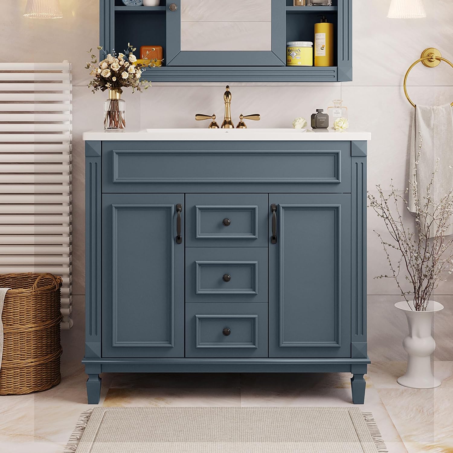 Virubi 36' 'Bathroom Vanity with Ceramic Sink, Traditional Bathroom Storage Cabinet with 2 Doors and 2 Drawers, Solid Wood Frame Bathroom Vanities
