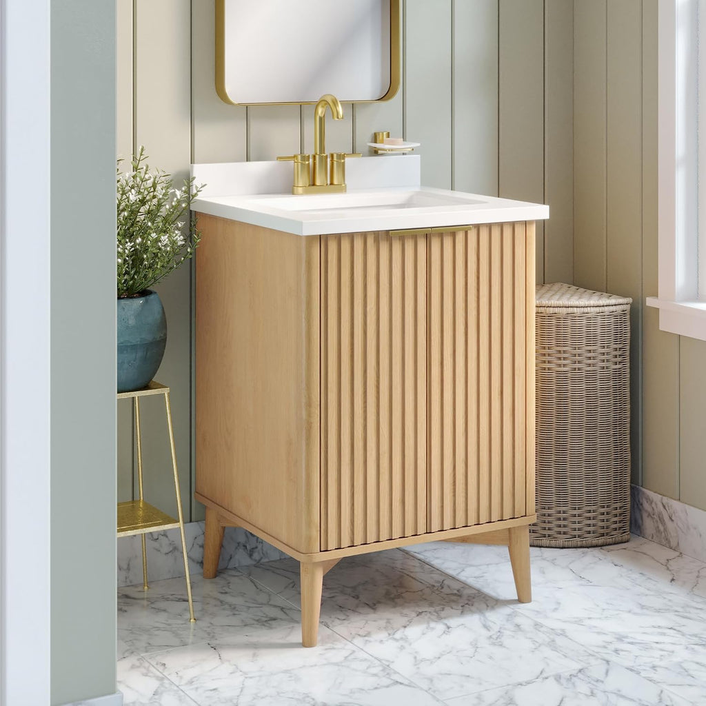 OVE Decors Indy 24 in. Undermount Single Sink Bathroom Vanity with White Engineered Marble Top, Rustic Ash