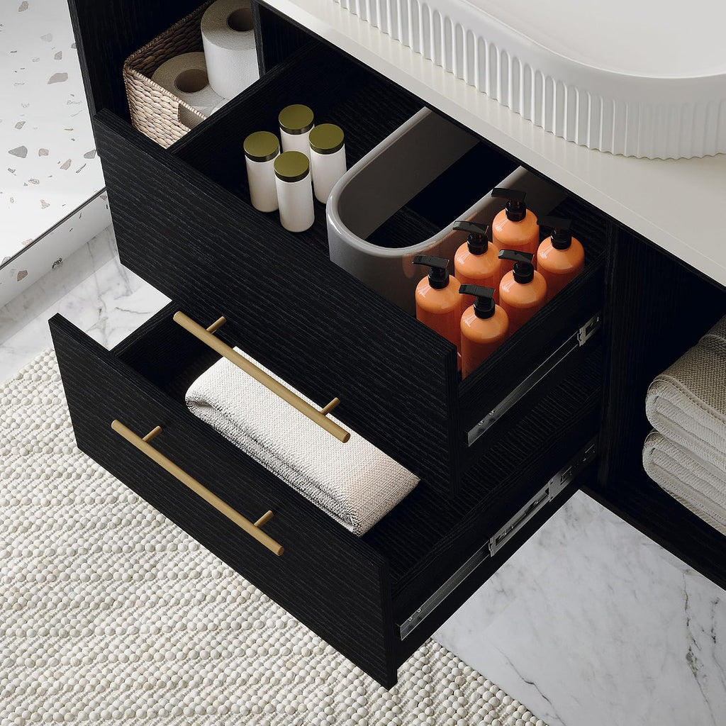 40' Floating Bathroom Vanities with Oval Ceramic Sink, Wall Mounted Bathroom Vanity Storage Cabinet with 2 Drawers and 2 Storage Spaces, Modern Bathroom Sink Cabinet with Gold Metal Handles,Black