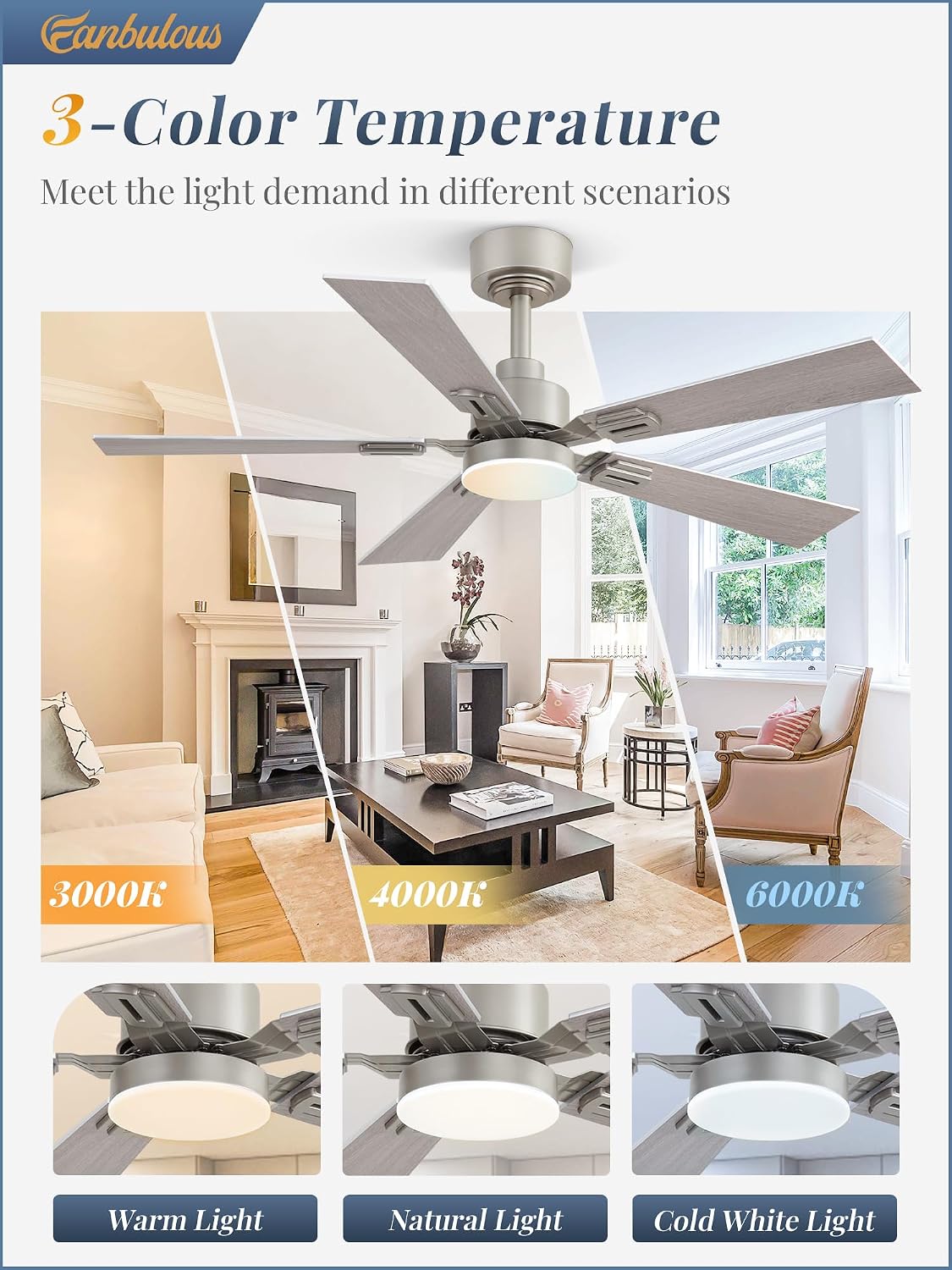 Fanbulous 2 Pack of 42 Ceiling Fans with Lights and Remote, Modern Low Profile Ceiling Fans with Dimmable 3CCT Quiet DC Motor, Reversible Celing Fan with 6-Speeds Timer for Bedroom, Nickel