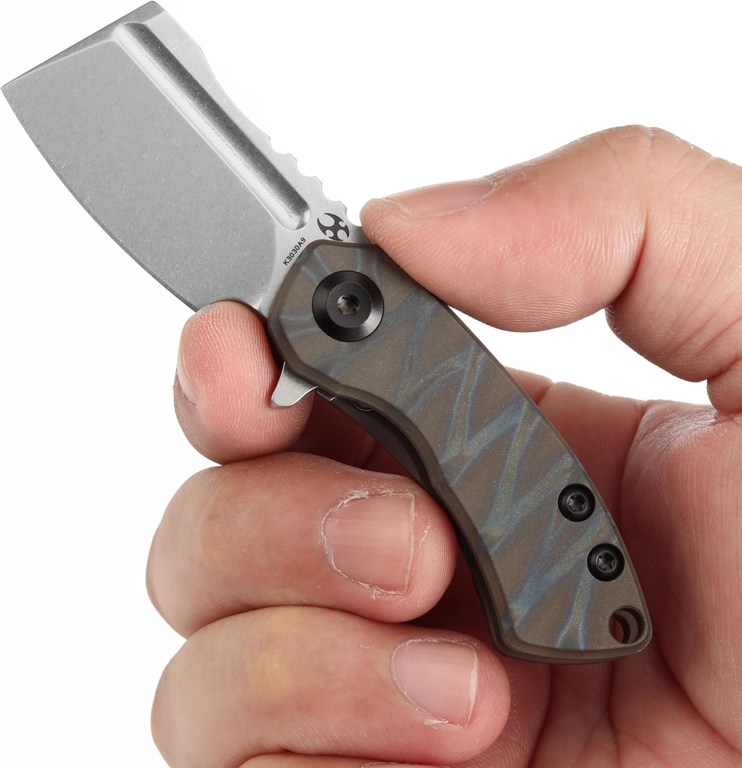 KANSEPT Mini Korvid Pocket Folding Knives EDC Camping Knife 1.45'' Stonewashed CPM S35VN Blade Small Pocket Knife with Tiger Stripe Flamed Titanium Handle for Men Women Everyday Carry K3030A9