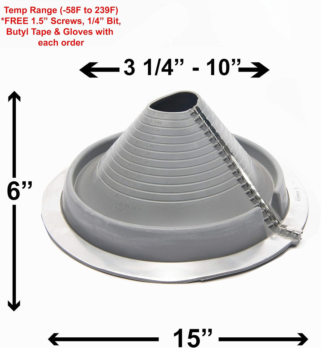 EAGLE 1 EPDM Flexible Roofing Pipe Flashing Retrofit Split Zipper Boots - On Site Adjustable Roof Pipe Jack Boot with Round Base (Multiple Sizes) (No. 3)