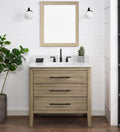 TILE & TOP Safford 36' Single Bathroom Vanity with Carrara White Quartz Top, Sink & Backsplash. 37' W x 22' D x 34.5' H. Oak Veneer. Solid Wood. Pre-Assembleb. 1 Till-Out & 2 Soft-Closing Drawers.