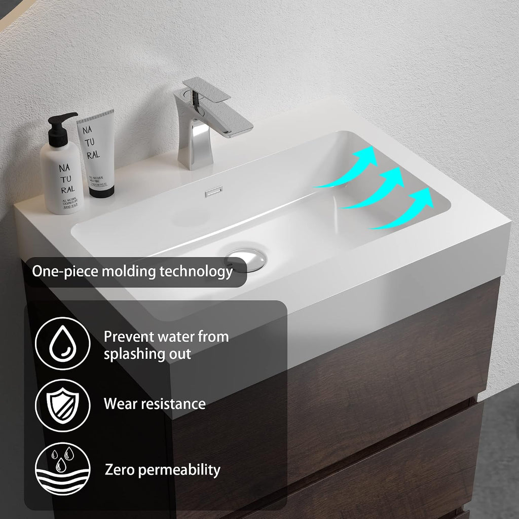 Alice 24 Inch Bathroom Vanity with Sink with Overflow, Large Storage Small Bathroom Vanity for Modern, One-Piece Sink Basin Minimalist Bathroom Sink Cabinet