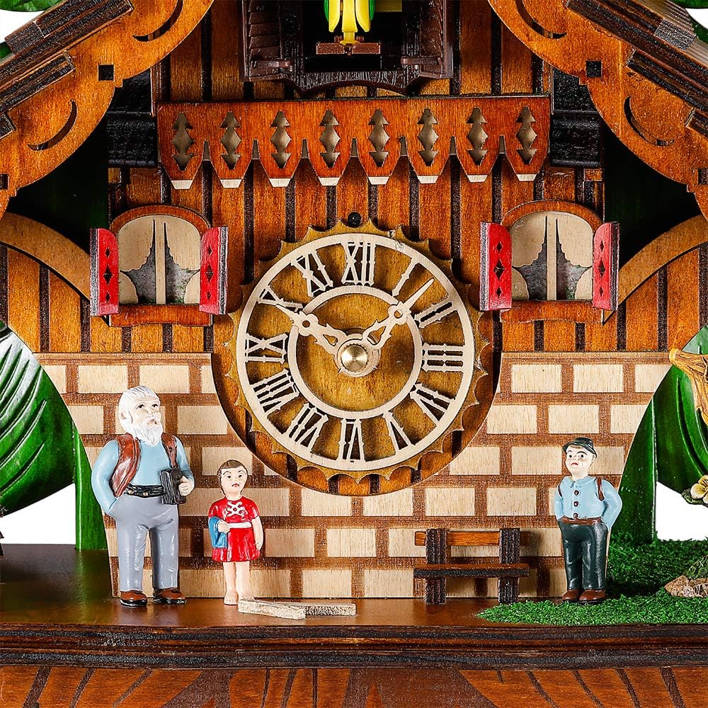 Kintrot Cuckoo Clock Traditional Chalet Black Forest House Clock Handcrafted Wooden Wall Pendulum Quartz Clock