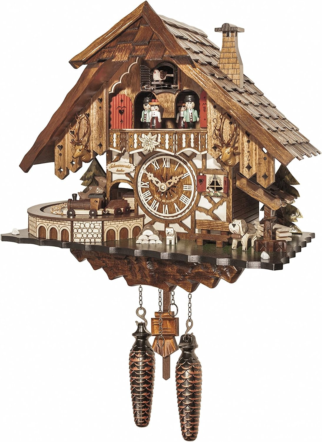Engstler Quartz Cuckoo Clock Black Forest House with Music, Dancers and Moving Train EN 48710 QMT