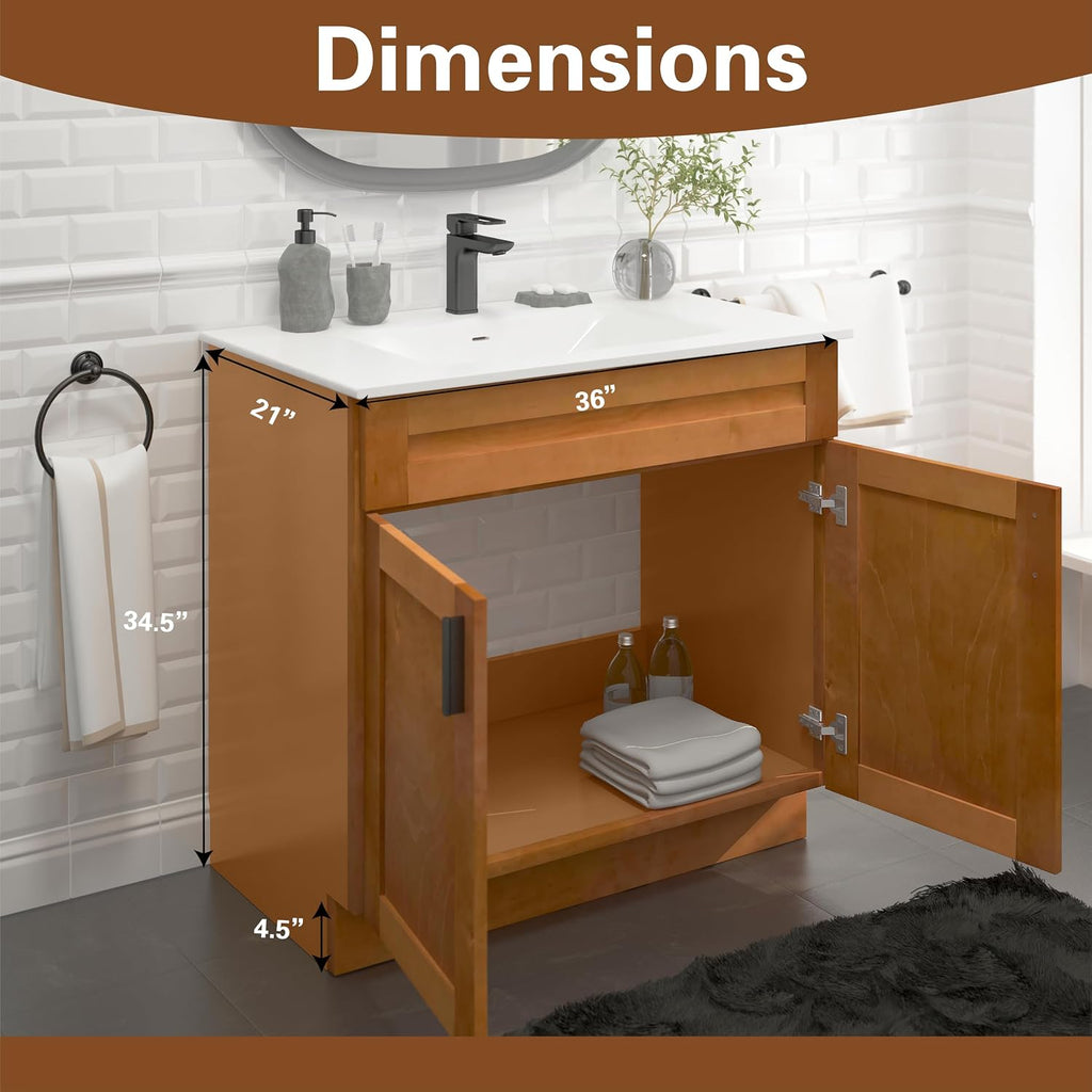 Maple Shaker Sink Base Bathroom Vanity 24'/30'/36' Width (36' Width)