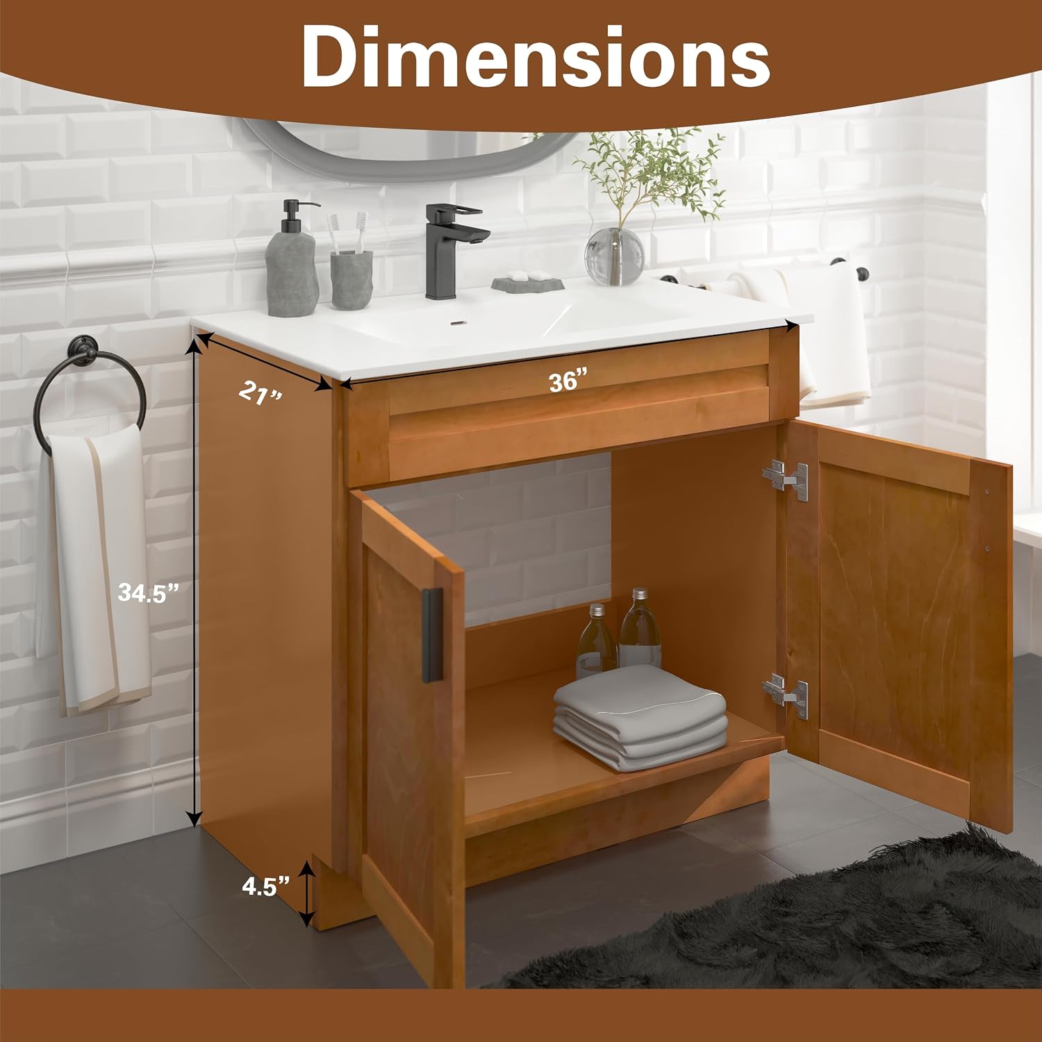 Maple Shaker Sink Base Bathroom Vanity 24'/30'/36' Width (36' Width)
