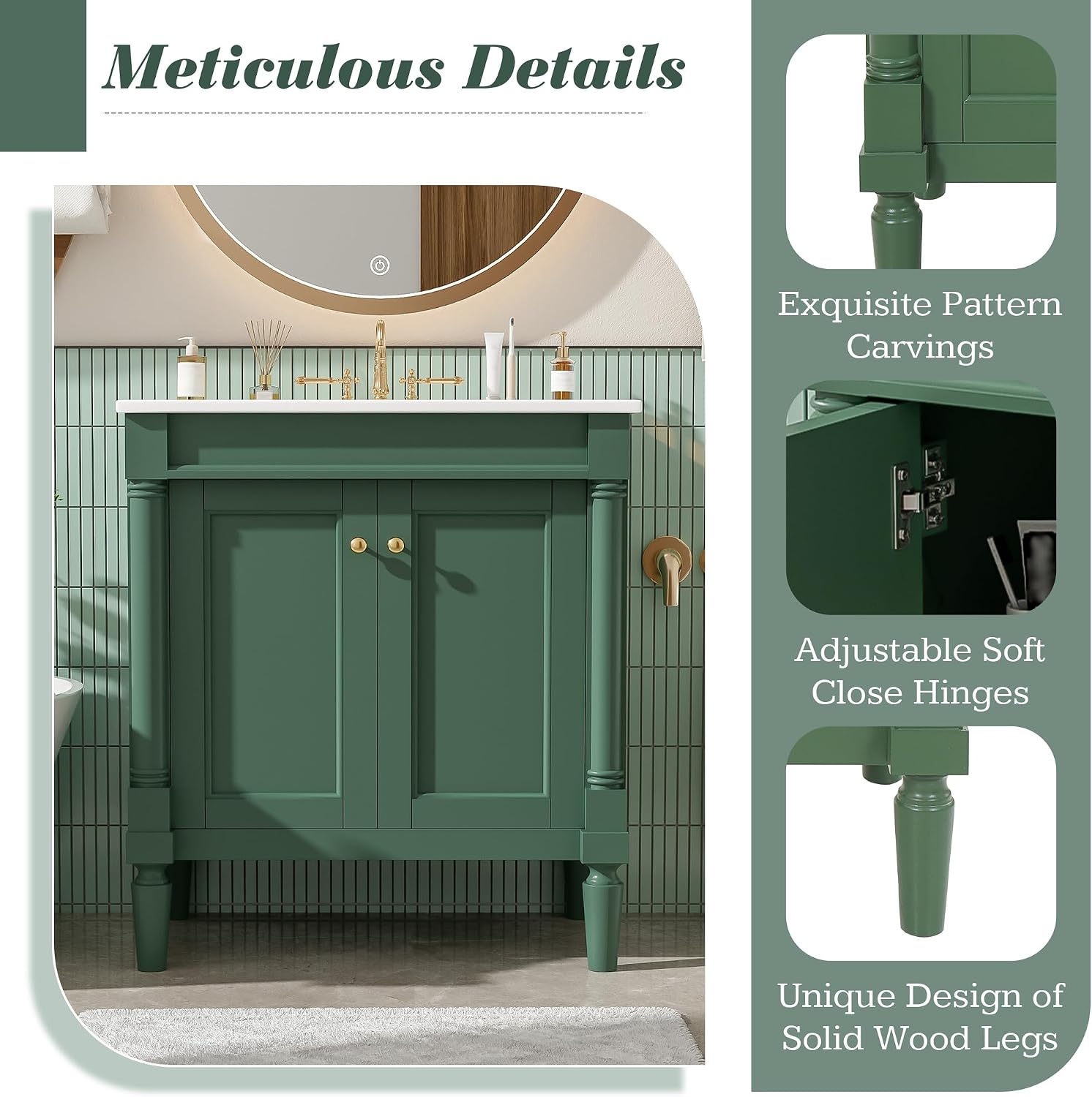 Merax 30' Bathroom Vanity with Sink, Powder Room Small Bathroom Vanity with 2-Door Cabinet, Ceramic Sink, Solid Wood Frame Bathroom Storage Cabinet