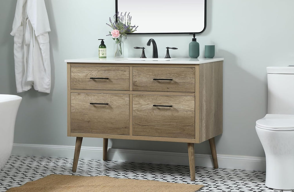 42' Bathroom Vanity, Engineered Wood (MDF/Laminate), Yellow/Light Wood