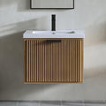 24' Single Bathroom Vanity with Ceramic Sink, Undermount Sink Cabinet, 2 Soft Clossing Drawers, Floating Storage Cabinet with White Sink, Natural Brown