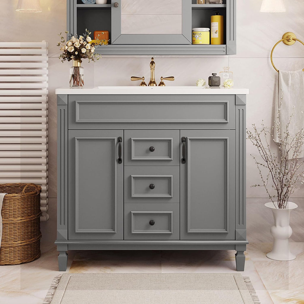 Virubi 36' 'Bathroom Vanity with Ceramic Sink, Traditional Bathroom Storage Cabinet with 2 Doors and 2 Drawers, Solid Wood Frame Bathroom Vanities