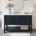ARIEL Magnolia 54-inch Bathroom Vanity with Sink,Solid Wood, 1.5-inch Italian Carrara Marble Countertop, Single Rectangular Porcelain Sink, 2 Soft Closing Doors, 6 Dovetail Drawers, Midnight Blue