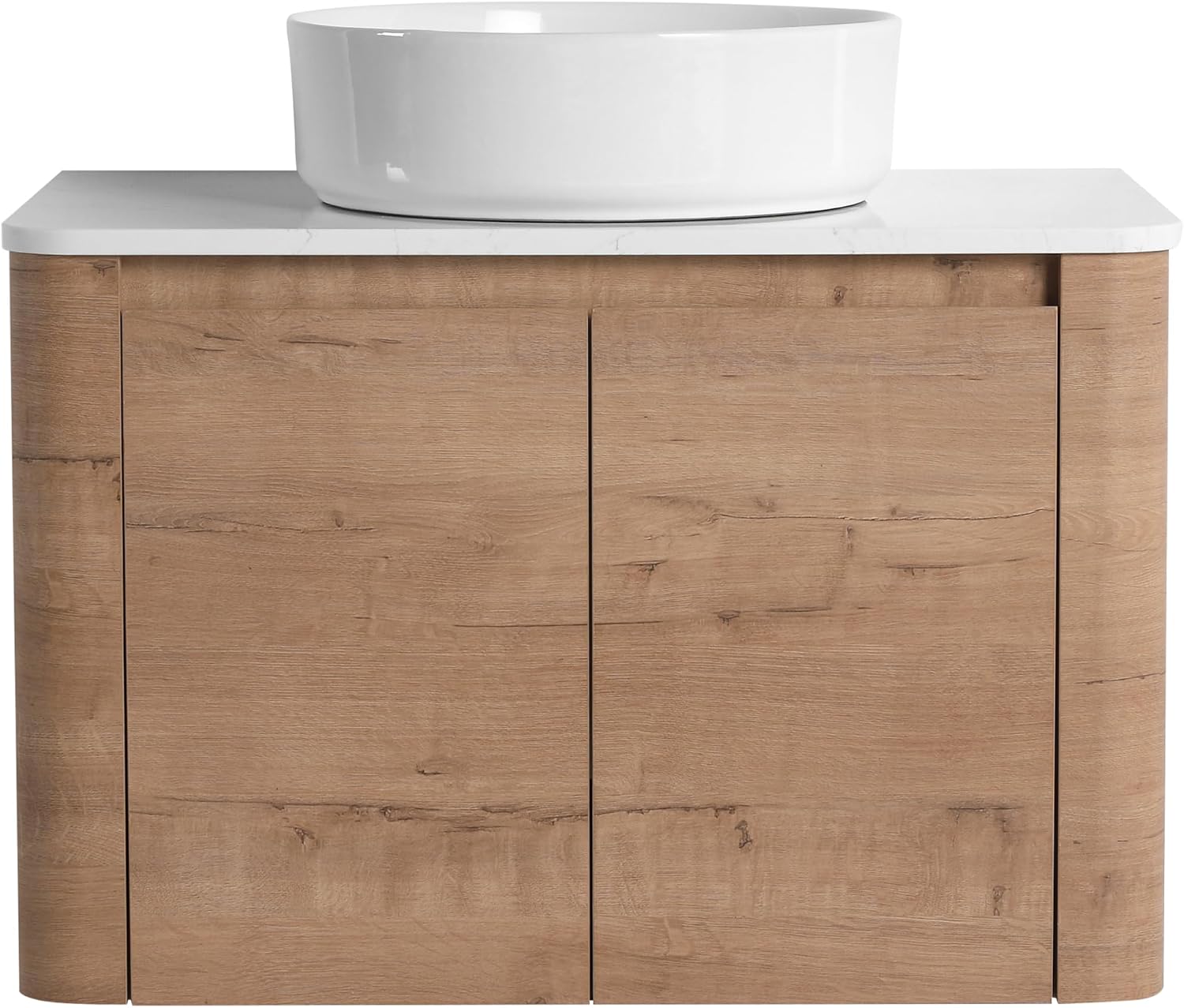 30 Inch Wall-Mounted Bathroom Vanity with Sink Combo Modern Floating Bathroom Vanitites with Round Ceramic Vessel Sink 30' Bathroom Sink Cabinet with Marble Counter Top & Soft Closing Door