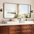 TokeShimi 60x28 Wall Mirror for Bathroom,Matte Black Bathroom Vanity Mirror,Tempered Glass,Large Rectangle Mirror,Rustproof Framed Bathroom Mirror(Horizontal/Vertical)