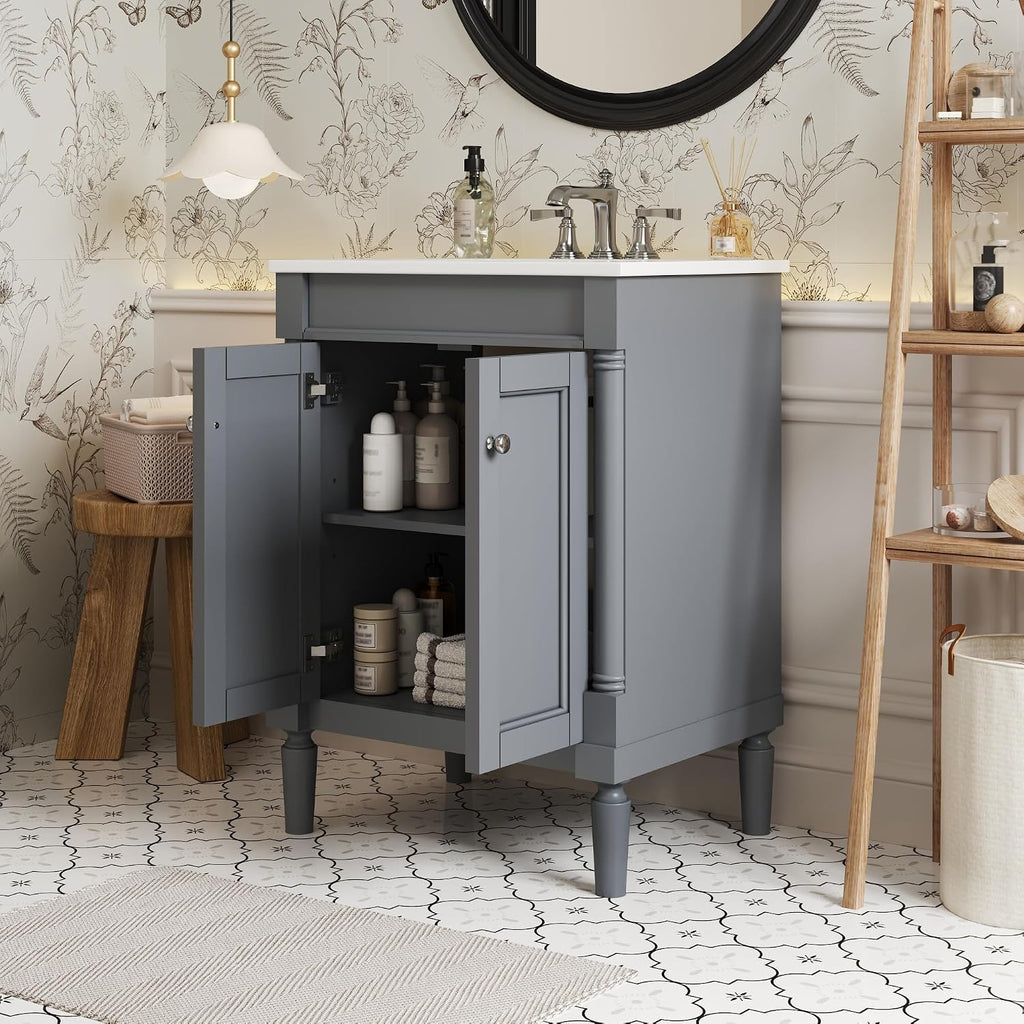 Merax 24' Bathroom Vanity with Sink, Powder Room Small Bathroom Vanity with 2-Door Cabinet, Undermount Sink, Solid Wood Frame Bathroom Storage Cabinet