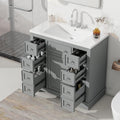 LUMISOL 36' Bathroom Vanity with Sink, Single Bathroom Vanity with 6 Drawers & Soft Closing Doors, Modern Bathroom Cabinet with Ceramic Basin Sink, Solid Wood Frame, Grey